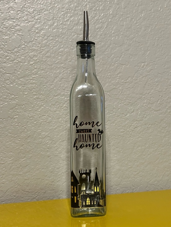 Other - Glass Olive Oil Dispenser Bottle in Clear with Black Halloween Design